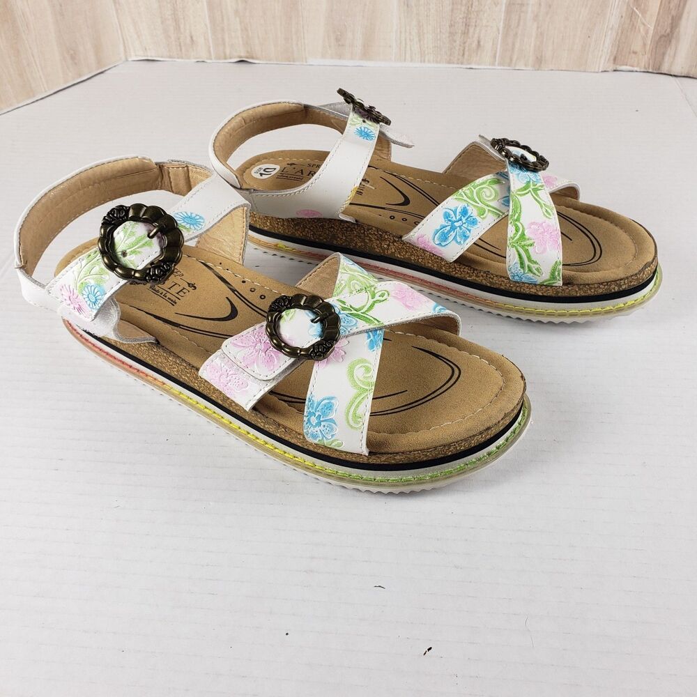 L'Artiste x Jane & Coco Leather Sandals Gabriola White Multi Sz 10